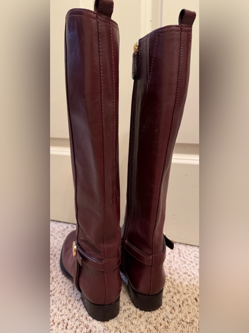 Tory Burch Leather Riding/Knee High Boots in Maroon/Red Leather, Size 8 - Picture 6 of 12
